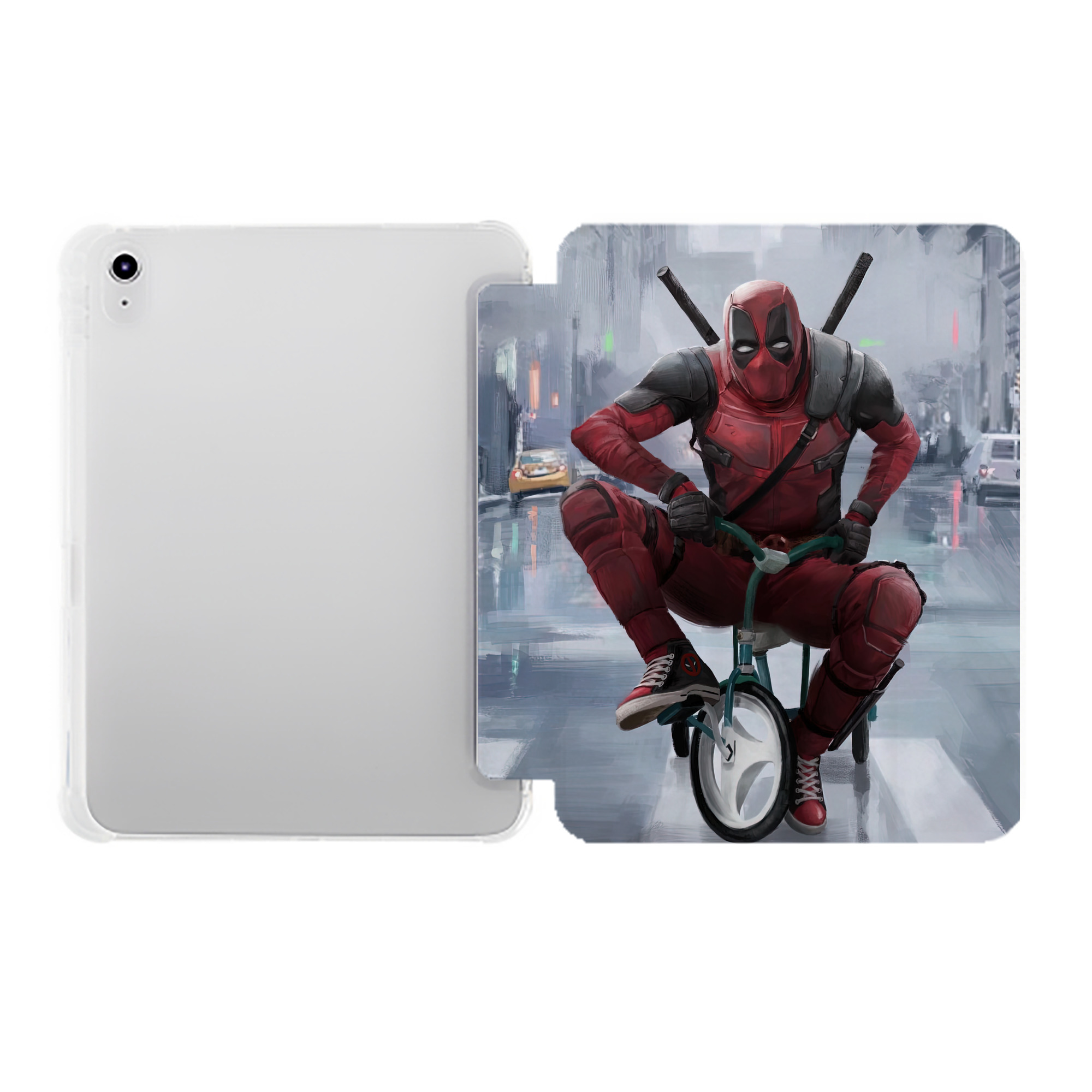 （画像用） Deadpool デッドプール IPad ケース ペン収納付き 三つ折りスタンド PUレザー×シリコン 対応機種9.5/10.5/10.9インチ